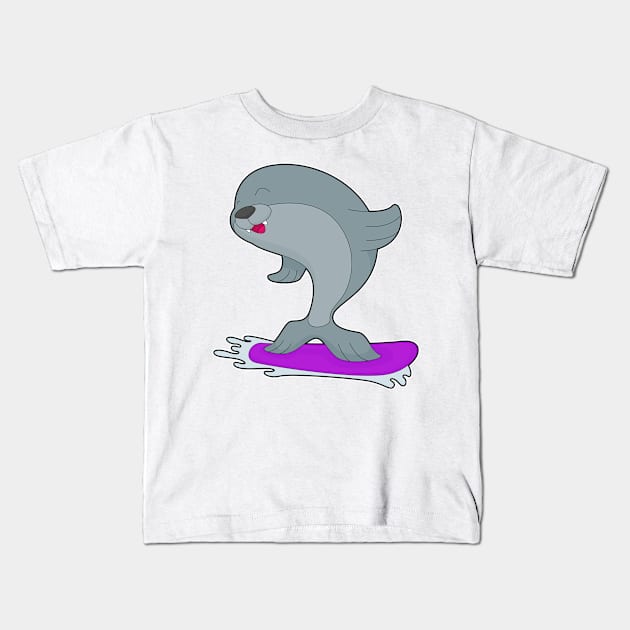 Seal Snowboard Winter sports Kids T-Shirt by Markus Schnabel